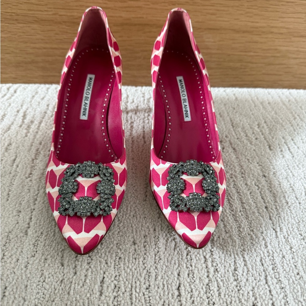 Manolo Blahnik Printed Crystal Embellishment Pumps